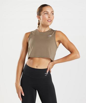 Podkoszulki Damskie Gymshark Treningowe Crop Brązowe | PL 3051DFM